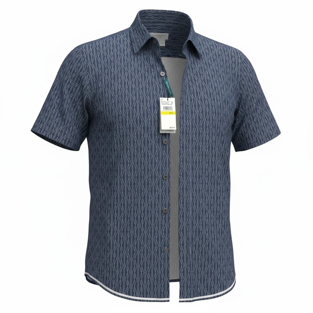 Perry Ellis Mens Slim Fit Total Stretch Short Sleeve Shirt North Atlantic size M